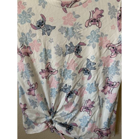 Disney Stitch Angel Hibiscus Flower Short Sleeve Girls T Shirt Top Size S 7/8 - Picture 2 of 4